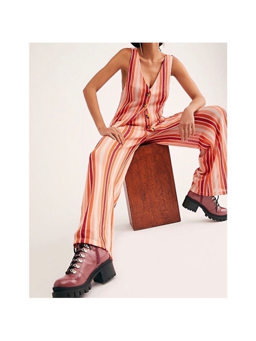 Free People Striped Button-Front V-Neck Tank and Pants Set NWT S top XS Bottom